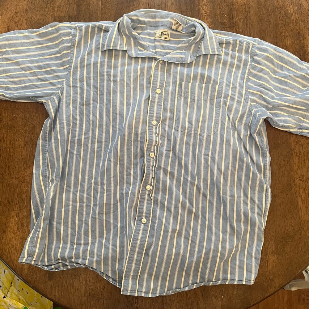 vintage L.L Bean Blue and White Striped Button-Up Shirt